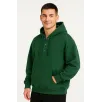 Erkek Ovarsize Kapüşonlu Swetshirt Kanguru Çepli Cıtcıtlı 3 iplik Şardonlu Hoodie - Haki