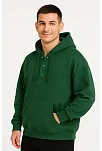 Erkek Ovarsize Kapüşonlu Swetshirt Kanguru Çepli Cıtcıtlı 3 İplik Şardonlu Hoodie - Haki