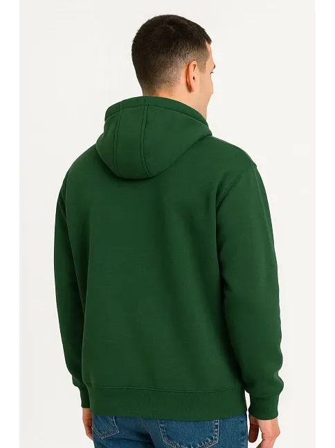 Erkek Ovarsize Kapüşonlu Swetshirt Kanguru Çepli Cıtcıtlı 3 İplik Şardonlu Hoodie - Haki