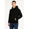Erkek Ovarsize Kapüşonlu Swetshirt Kanguru Çepli Cıtcıtlı 3 iplik Şardonlu Hoodie - Siyah