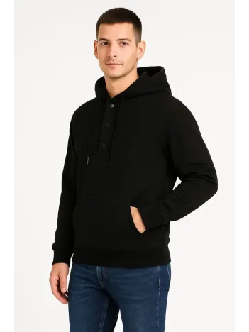 Erkek Ovarsize Kapüşonlu Swetshirt Kanguru Çepli Cıtcıtlı 3 iplik Şardonlu Hoodie - Siyah Erkek Ovarsize Kapüşonlu Swetshirt Kanguru Çepli Cıtcıtlı 3 iplik Şardonlu Hoodie - Siyah