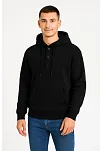 Erkek Ovarsize Kapüşonlu Swetshirt Kanguru Çepli Cıtcıtlı 3 İplik Şardonlu Hoodie - Siyah
