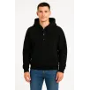 Erkek Ovarsize Kapüşonlu Swetshirt Kanguru Çepli Cıtcıtlı 3 iplik Şardonlu Hoodie - Siyah