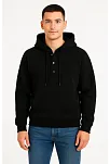Erkek Ovarsize Kapüşonlu Swetshirt Kanguru Çepli Cıtcıtlı 3 İplik Şardonlu Hoodie - Siyah