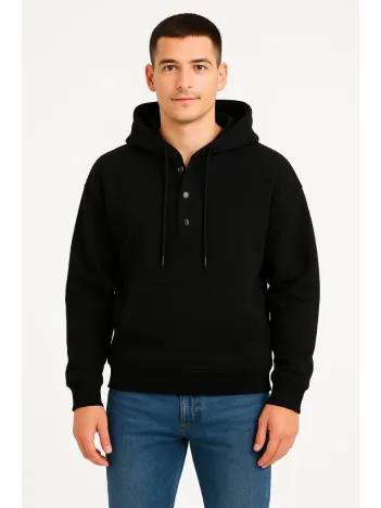 Erkek Ovarsize Kapüşonlu Swetshirt Kanguru Çepli Cıtcıtlı 3 iplik Şardonlu Hoodie - Siyah Erkek Ovarsize Kapüşonlu Swetshirt Kanguru Çepli Cıtcıtlı 3 iplik Şardonlu Hoodie - Siyah