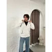 Erkek Oversize Dik Yaka Fermuarlı Sweatshirt - Zincir Nakışli Kanguru Cepli - Beyaz Erkek Oversize Dik Yaka Fermuarlı Sweatshirt - Zincir Nakışli Kanguru Cepli - Beyaz
