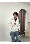 Erkek Oversize Dik Yaka Fermuarlı Sweatshirt - Zincir Nakışli Kanguru Cepli - Beyaz