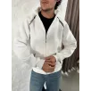Erkek Oversize Dik Yaka Fermuarlı Sweatshirt - Zincir Nakışli Kanguru Cepli - Beyaz Erkek Oversize Dik Yaka Fermuarlı Sweatshirt - Zincir Nakışli Kanguru Cepli - Beyaz