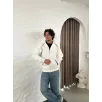 Erkek Oversize Dik Yaka Fermuarlı Sweatshirt - Zincir Nakışli Kanguru Cepli - Beyaz Erkek Oversize Dik Yaka Fermuarlı Sweatshirt - Zincir Nakışli Kanguru Cepli - Beyaz