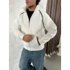 Erkek Oversize Dik Yaka Fermuarlı Sweatshirt - Zincir Nakışli Kanguru Cepli - Beyaz Erkek Oversize Dik Yaka Fermuarlı Sweatshirt - Zincir Nakışli Kanguru Cepli - Beyaz