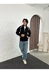Erkek Oversize Dik Yaka Fermuarlı Sweatshirt - Zincir Nakışli Kanguru Cepli - Siyah