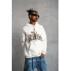 Erkek Oversize Kapüşonlu Sweatshirt – Beyaz Renk Üç İplik İçi Pamuklu Kanguru Cepli Baskılı Hoodie Rahat Kalıp Kışlık Günlük Kombinlere Uygun - Beyaz