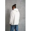 Erkek Oversize Kapüşonlu Sweatshirt – Beyaz Renk Üç İplik İçi Pamuklu Kanguru Cepli Baskılı Hoodie Rahat Kalıp Kışlık Günlük Kombinlere Uygun - Beyaz