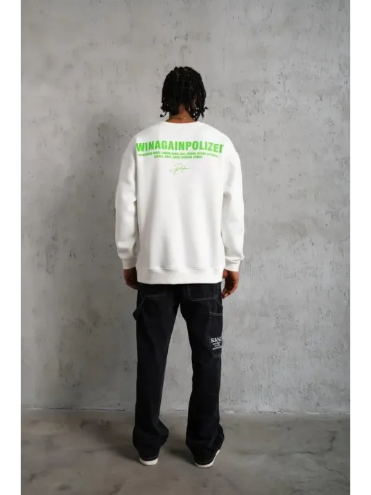 Erkek Oversize Sweatshirt – Beyaz Renk | Ön ve Sırt Baskılı, Üç İplik İçi Pamuklu Kumaş, Rahat Kalıp, Ribanalı Kışlık Sweat | Winagain Polizei Serisi - Beyaz Erkek Oversize Sweatshirt – Beyaz Renk | Ön ve Sırt Baskılı, Üç İplik İçi Pamuklu Kumaş, Rahat Kalıp, Ribanalı Kışlık Sweat | Winagain Polizei Serisi - Beyaz