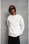 Erkek Oversize Sweatshirt – Beyaz Renk | Ön Ve Sırt Baskılı, Üç İplik İçi Pamuklu Kumaş, Rahat Kalıp, Ribanalı Kışlık Sweat | Winagain Polizei Serisi - Beyaz