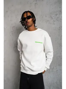 Erkek Oversize Sweatshirt – Beyaz Renk | Ön Ve Sırt Baskılı, Üç İplik İçi Pamuklu Kumaş, Rahat Kalıp, Ribanalı Kışlık Sweat | Winagain Polizei Serisi - Beyaz