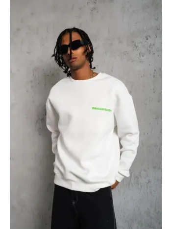 Erkek Oversize Sweatshirt – Beyaz Renk | Ön ve Sırt Baskılı, Üç İplik İçi Pamuklu Kumaş, Rahat Kalıp, Ribanalı Kışlık Sweat | Winagain Polizei Serisi - Beyaz Erkek Oversize Sweatshirt – Beyaz Renk | Ön ve Sırt Baskılı, Üç İplik İçi Pamuklu Kumaş, Rahat Kalıp, Ribanalı Kışlık Sweat | Winagain Polizei Serisi - Beyaz