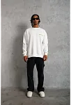 Erkek Oversize Sweatshirt – Beyaz Renk | Ön Ve Sırt Baskılı, Üç İplik İçi Pamuklu Kumaş, Rahat Kalıp, Ribanalı Kışlık Sweat | Winagain Polizei Serisi - Beyaz