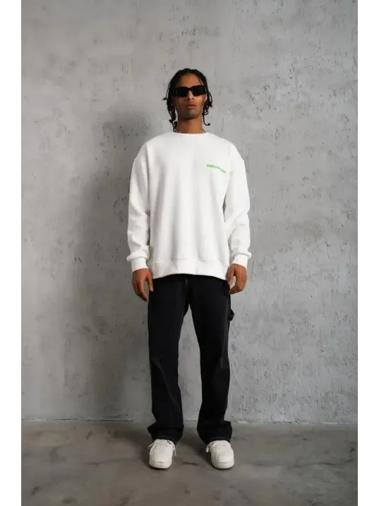 Erkek Oversize Sweatshirt – Beyaz Renk | Ön ve Sırt Baskılı, Üç İplik İçi Pamuklu Kumaş, Rahat Kalıp, Ribanalı Kışlık Sweat | Winagain Polizei Serisi - Beyaz Erkek Oversize Sweatshirt – Beyaz Renk | Ön ve Sırt Baskılı, Üç İplik İçi Pamuklu Kumaş, Rahat Kalıp, Ribanalı Kışlık Sweat | Winagain Polizei Serisi - Beyaz