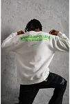 Erkek Oversize Sweatshirt – Beyaz Renk | Ön Ve Sırt Baskılı, Üç İplik İçi Pamuklu Kumaş, Rahat Kalıp, Ribanalı Kışlık Sweat | Winagain Polizei Serisi - Beyaz