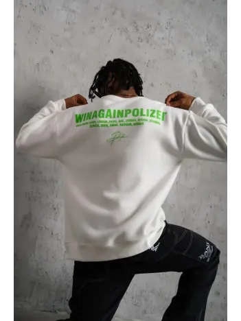 Erkek Oversize Sweatshirt – Beyaz Renk | Ön ve Sırt Baskılı, Üç İplik İçi Pamuklu Kumaş, Rahat Kalıp, Ribanalı Kışlık Sweat | Winagain Polizei Serisi - Beyaz Erkek Oversize Sweatshirt – Beyaz Renk | Ön ve Sırt Baskılı, Üç İplik İçi Pamuklu Kumaş, Rahat Kalıp, Ribanalı Kışlık Sweat | Winagain Polizei Serisi - Beyaz