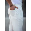 Erkek Paça Yırtmaçlı Burgu selanik dokulu Jogger Buggy Pantalon Rahat kalıp - Beyaz
