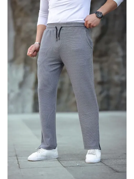 Erkek Paça Yırtmaçlı Burgu selanik dokulu Jogger Buggy Pantalon Rahat kalıp - Gri