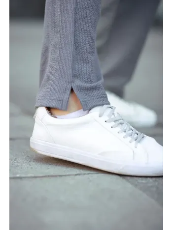 Erkek Paça Yırtmaçlı Burgu selanik dokulu Jogger Buggy Pantalon Rahat kalıp - Gri