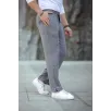 Erkek Paça Yırtmaçlı Burgu selanik dokulu Jogger Buggy Pantalon Rahat kalıp - Gri