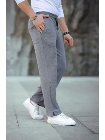 Erkek Paça Yırtmaçlı Burgu selanik dokulu Jogger Buggy Pantalon Rahat kalıp - Gri