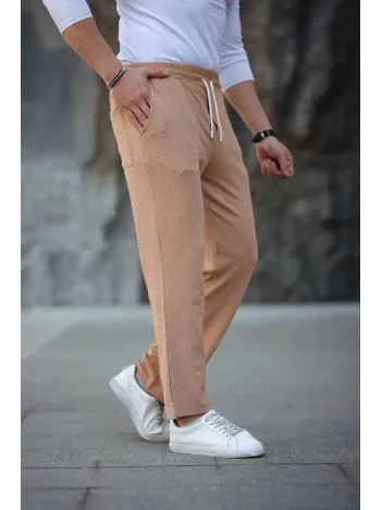 Erkek Paça Yırtmaçlı Burgu selanik dokulu Jogger Buggy Pantalon Rahat kalıp - Kahverengi