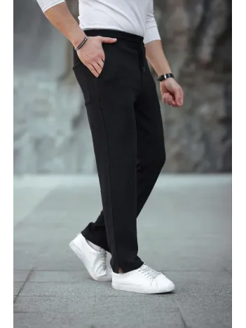 Erkek Paça Yırtmaçlı Burgu selanik dokulu Jogger Buggy Pantalon Rahat kalıp - Siyah
