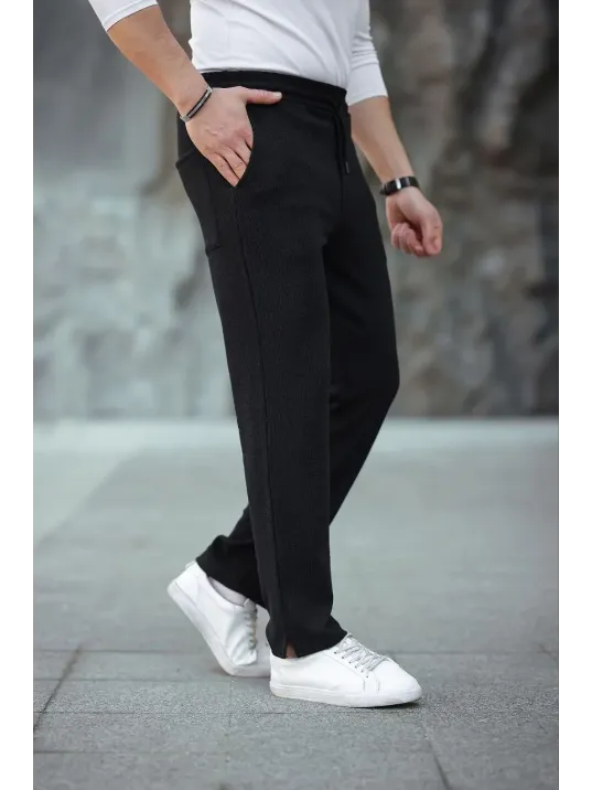 Erkek Paça Yırtmaçlı Burgu selanik dokulu Jogger Buggy Pantalon Rahat kalıp - Siyah Erkek Paça Yırtmaçlı Burgu selanik dokulu Jogger Buggy Pantalon Rahat kalıp - Siyah