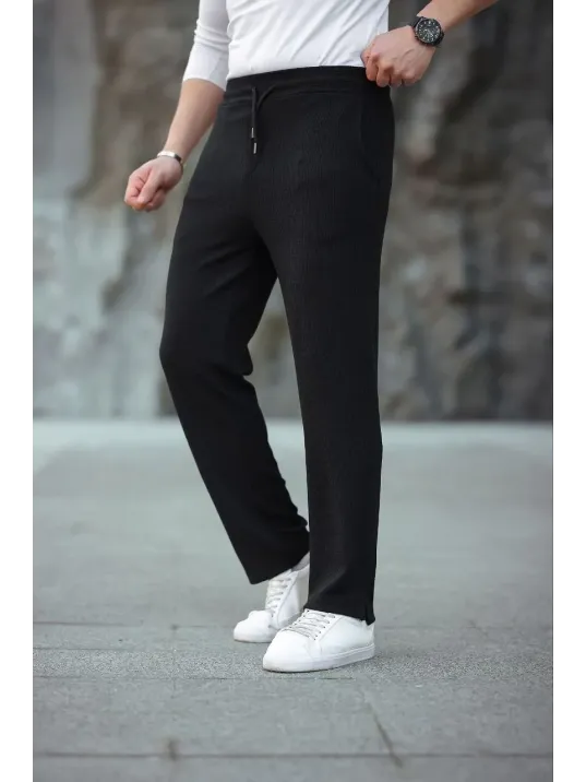 Erkek Paça Yırtmaçlı Burgu selanik dokulu Jogger Buggy Pantalon Rahat kalıp - Siyah Erkek Paça Yırtmaçlı Burgu selanik dokulu Jogger Buggy Pantalon Rahat kalıp - Siyah