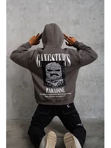 Erkek Paradise Baskılı Kapüşonlu Sweat - Gri