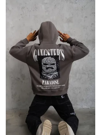 Erkek Paradise Baskılı Kapüşonlu Sweat - Gri