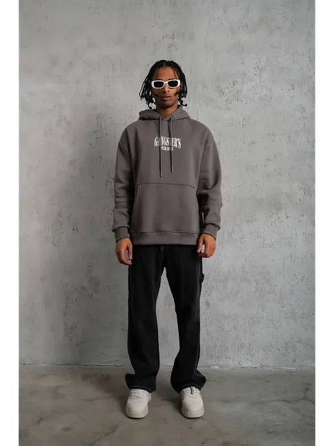 Erkek Paradise Baskılı Kapüşonlu Sweat - Gri