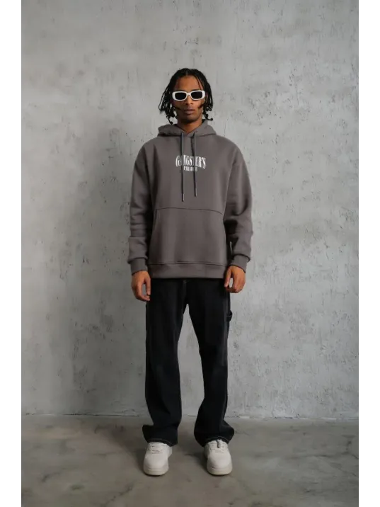 Erkek Paradise Baskılı Kapüşonlu Sweat - Gri