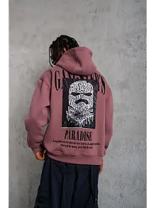 Erkek Paradise Baskılı Kapüşonlu Sweat - Gül Kurusu