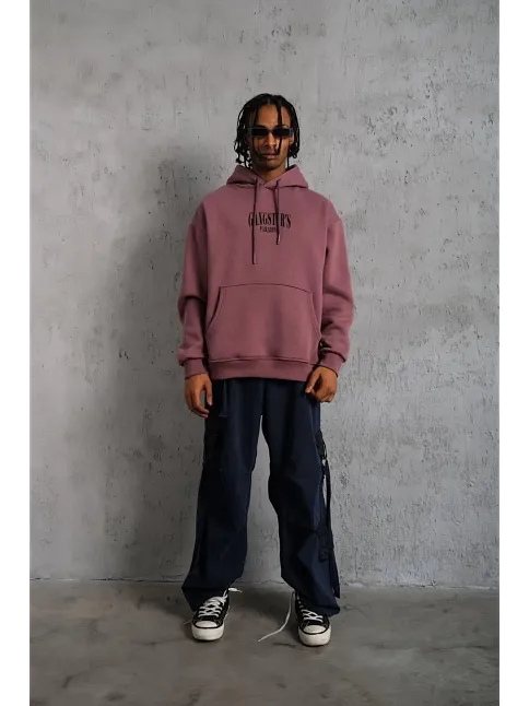 Erkek Paradise Baskılı Kapüşonlu Sweat - Gül Kurusu