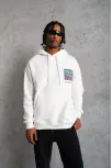 Erkek Patel Six Baskılı Kapüşonlu Sweat - Beyaz