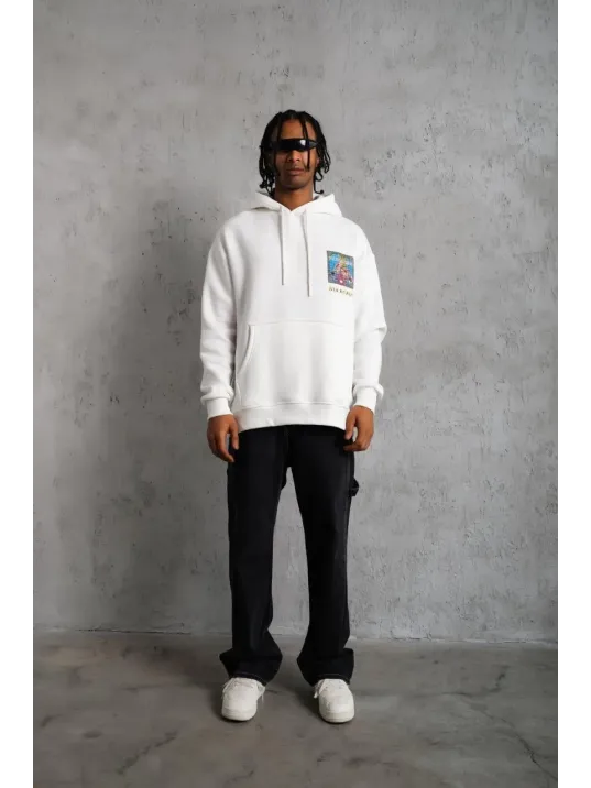 Erkek Patel Six Baskılı Kapüşonlu Sweat - Beyaz