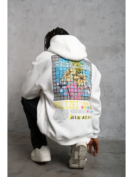 Erkek Patel Six Baskılı Kapüşonlu Sweat - Beyaz