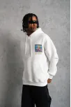 Erkek Patel Six Baskılı Kapüşonlu Sweat - Beyaz