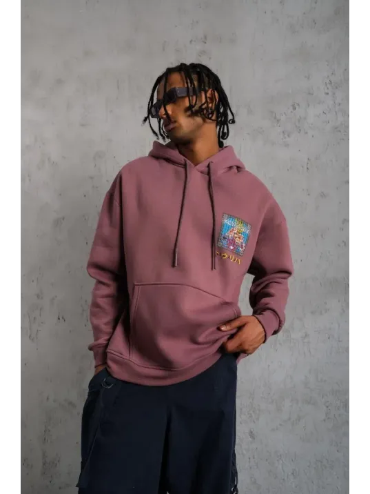Erkek Patel Six Baskılı Kapüşonlu Sweat - Gül Kurusu