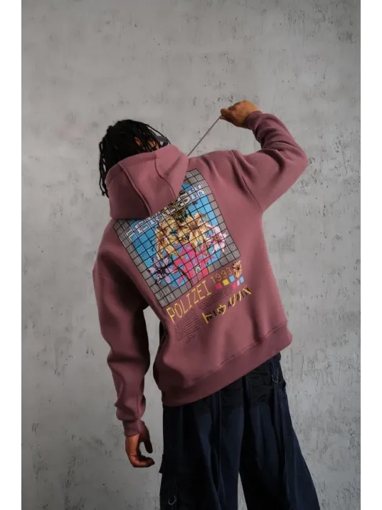 Erkek Patel Six Baskılı Kapüşonlu Sweat - Gül Kurusu