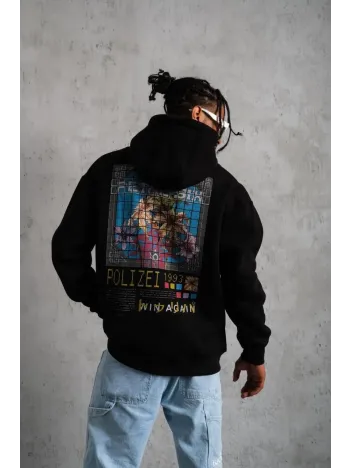 Erkek Patel Six Baskılı Kapüşonlu Sweat - Siyah