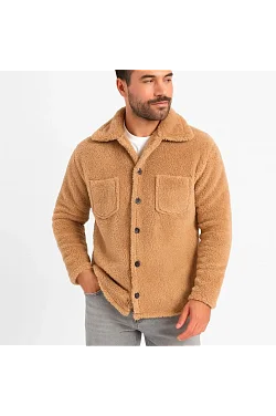Erkek Pelüş Polar Hırka Gömlek – Yakalı, İlik Düğmeli, Göğüs Cepli, Yumuşak Dokulu Kışlık Regular Fit Rahat Günlük Model - Açık Kahve