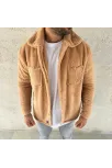Erkek Pelüş Polar Hırka Gömlek – Yakalı, İlik Düğmeli, Göğüs Cepli, Yumuşak Dokulu Kışlık Regular Fit Rahat Günlük Model - Açık Kahve