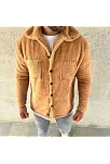 Erkek Pelüş Polar Hırka Gömlek – Yakalı, İlik Düğmeli, Göğüs Cepli, Yumuşak Dokulu Kışlık Regular Fit Rahat Günlük Model - Açık Kahve